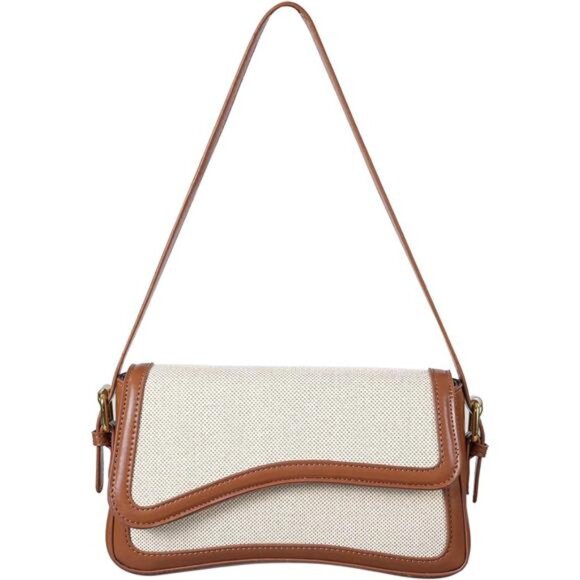 Shoulder Bag Vegan Leather with 2 Removable Strap Beige Brown - Picture 1 of 5